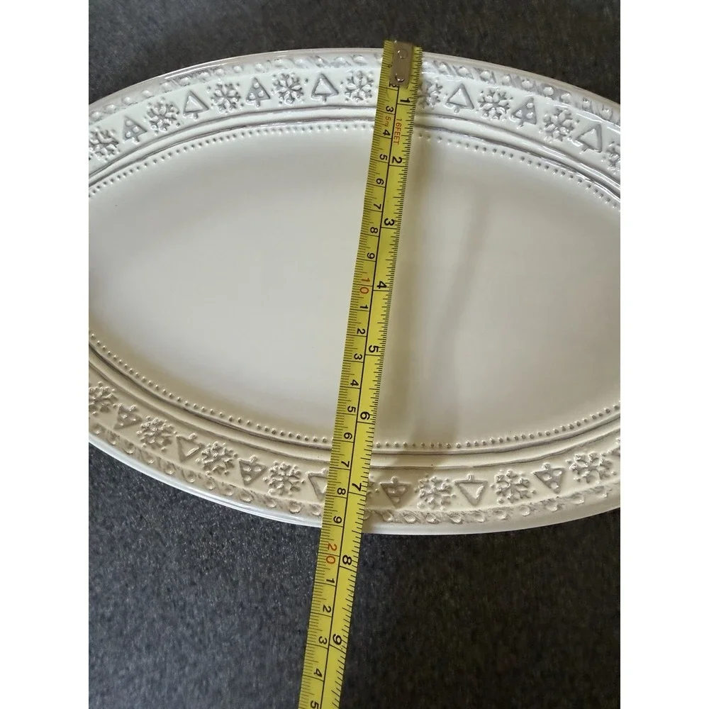 Hallmark Large White Ceramic Oval Holiday Snowflake Platter Hand Wash